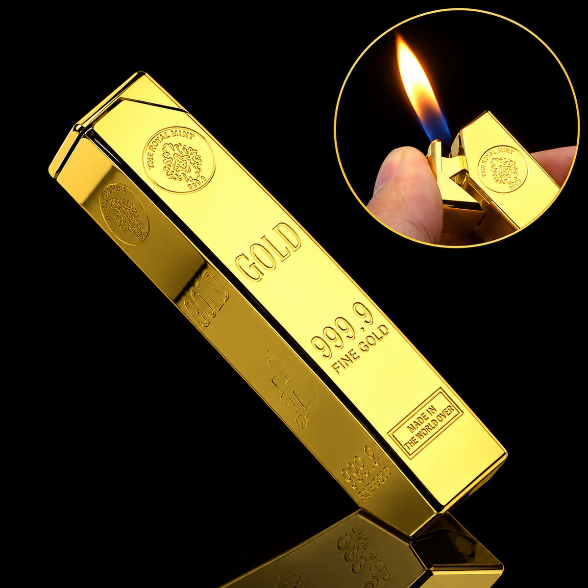 Encendedor de gas butano tipo lingote de oro