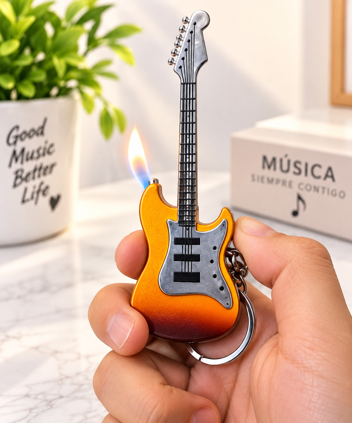 Encendedor de gas butano tipo guitarra llavero