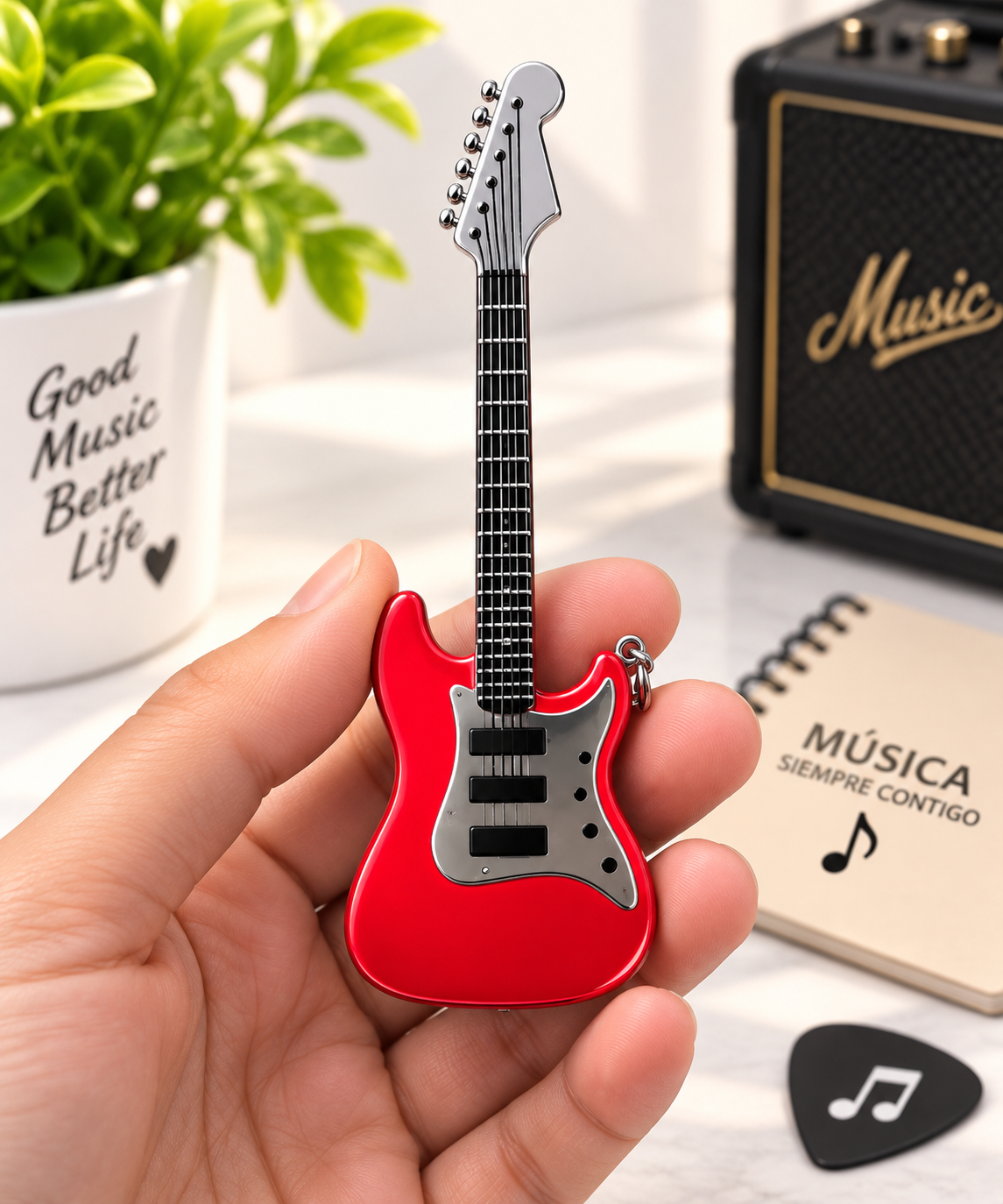 Encendedor de gas butano tipo guitarra llavero