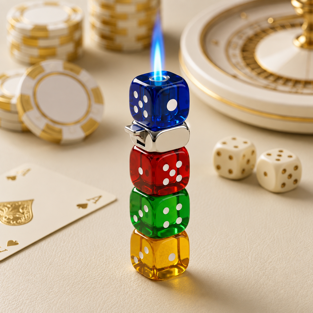 Encendedor de gas butano tipo dados con luz y spinner