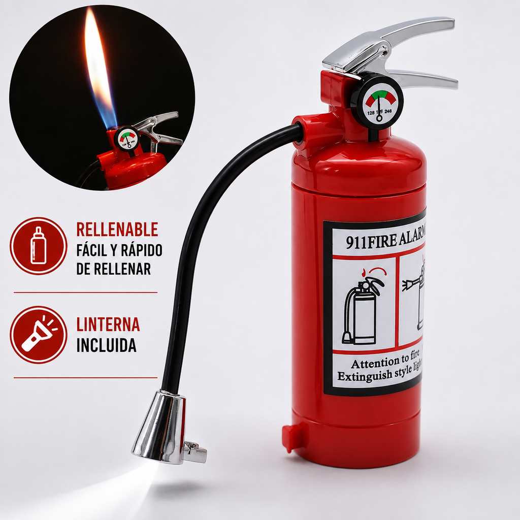 Encendedor de gas butano tipo Extintor con linterna